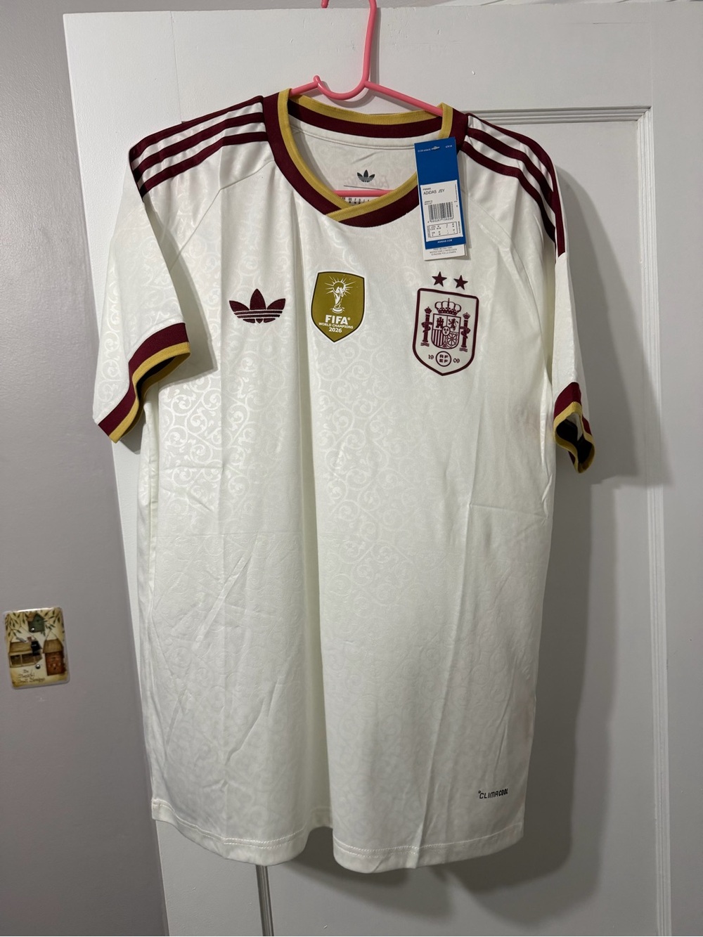 Two star Men’s Spain Away Soccer Jersey - White/Maroon